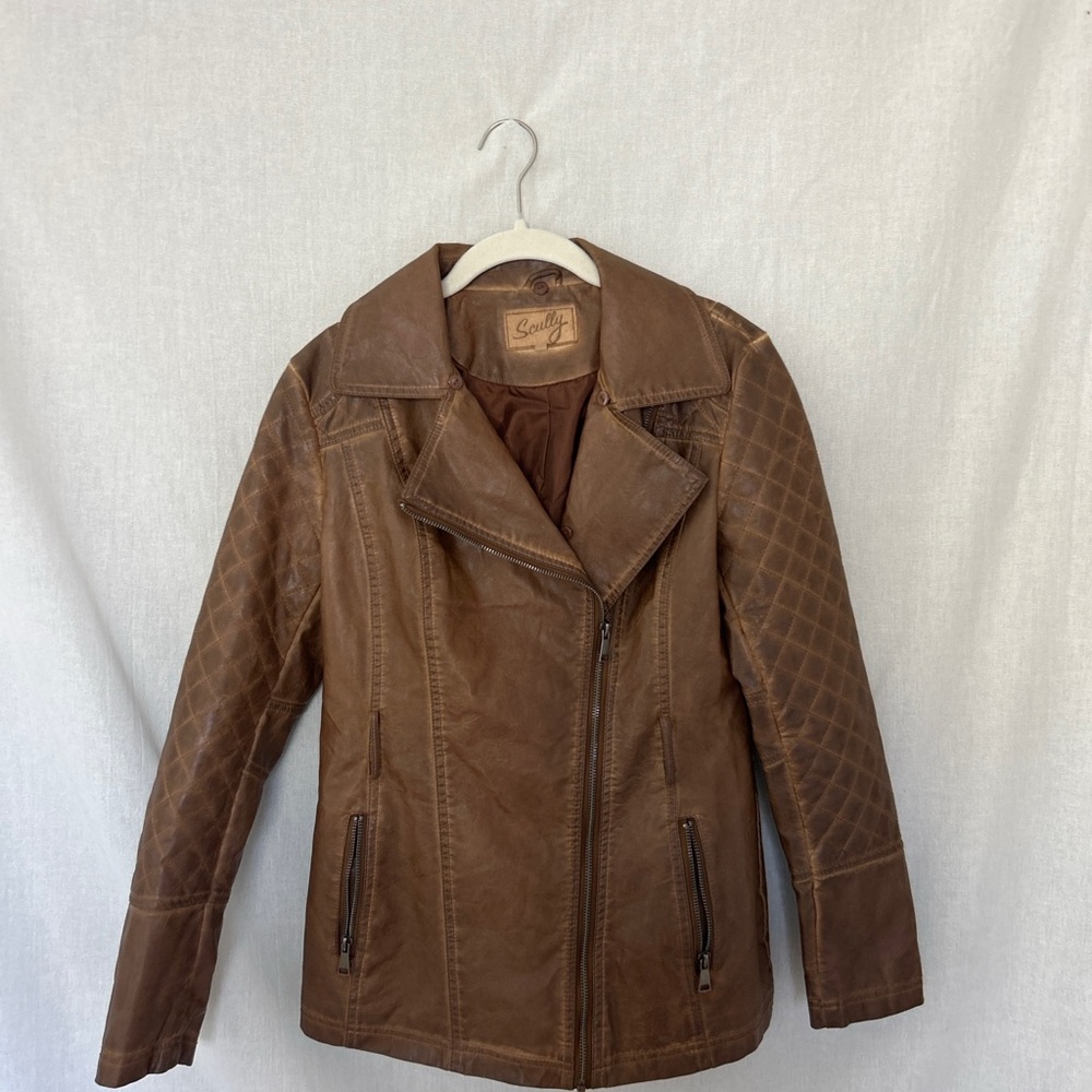 Scully Tan Leather Jacket with Quilted Sleeves